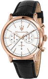 Buy Shop Maserati Epoca Chronograph White Dial Black Leather Strap Watch For Men - R8871618016 USA Online