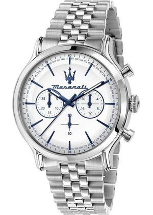 Buy Shop Maserati Epoca Chronograph White Dial Silver Steel Strap Watch for Men - R8873618034 USA Online