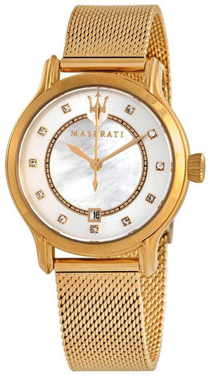 Maserati Epoca Mother of Pearl Dial Yellow Gold Mesh Strap Watch For Women - R8853118502