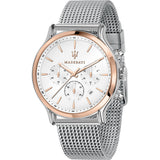 Buy Shop Maserati Epoca White Dial Chronograph Silver Mesh Bracelet Watch For Men - R8873618009 USA Online