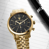 Buy Shop Maserati Epoca Chronograph Black Dial Gold Steel Strap Watch For Men - R8873618023 USA Online