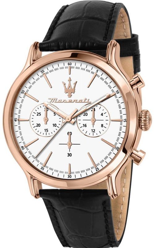 Buy Shop Maserati Epoca Chronograph White Dial Black Leather Strap Watch For Men - R8871618016 USA Online