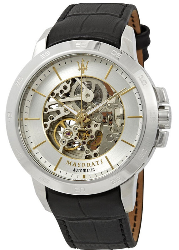 Buy Shop Maserati Ingegno Automatic Black Skeleton Dial Black Leather Strap Watch For Men - R8821119002 USA Online