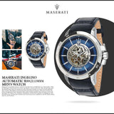 Buy Shop Maserati Ingegno Automatic Blue Skeleton Dial Black Leather Strap Watch For Men - R8821119004 USA Online