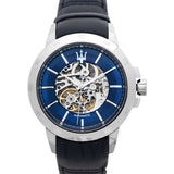 Buy Shop Maserati Ingegno Automatic Blue Skeleton Dial Black Leather Strap Watch For Men - R8821119004 USA Online