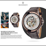 Buy Shop Maserati Ingegno Automatic White Skeleton Dial Brown Leather Strap Watch For Men - R8821119003 USA Online