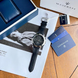Buy Shop Maserati Ingegno Chronograph Black Dial Black Leather Strap Watch For Men - R8871619004 USA Online