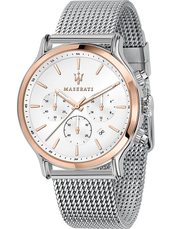Buy Shop Maserati Epoca White Dial Chronograph Silver Mesh Bracelet Watch For Men - R8873618009 USA Online