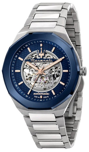 Buy Shop Maserati Stile Automatic Skeleton Silver Dial Silver Steel Strap Watch For Men - R8823142004 USA Online