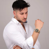 Buy Shop Maserati Stile 45mm Chronograph Black Dial Gold Steel Strap Watch For Men - R8873642001 USA Online
