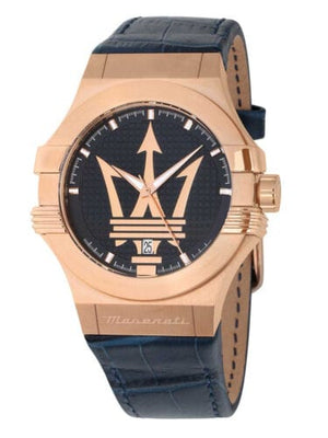 Buy Shop Maserati Potenza 42mm Rose Gold & Blue Dial Blue Leather Strap Watch For Men - R8851108027 USA Online