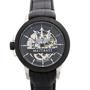 Buy Shop Maserati Potenza Automatic Black Dial Black Leather Strap Stainless Steel Watch For Men - R8821119006 USA Online