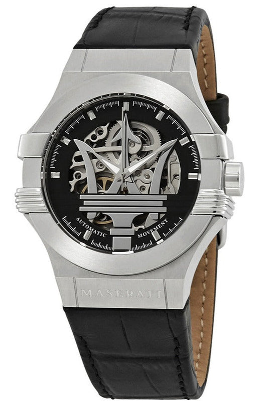 Buy Shop Maserati Potenza Automatic Black Dial Black Leather Strap Watch For Men - R8821108001 USA Online