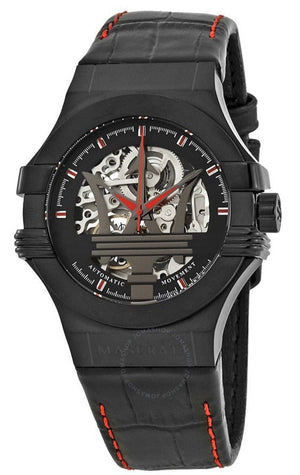 Buy Shop Maserati Potenza Automatic Black Dial Black Leather Strap Watch For Men - R8821108008 USA Online