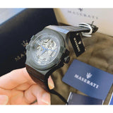 Buy Shop Maserati Potenza Automatic Black Dial Black Leather Strap Watch For Men - R8821108009 USA Online