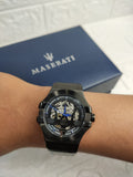 Buy Shop Maserati Potenza Automatic Black Dial Black Leather Strap Watch For Men - R8821108009 USA Online