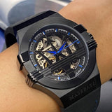 Buy Shop Maserati Potenza Automatic Black Dial Black Leather Strap Watch For Men - R8821108009 USA Online
