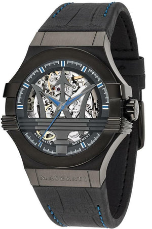 Buy Shop Maserati Potenza Automatic Black Dial Black Leather Strap Watch For Men - R8821108009 USA Online