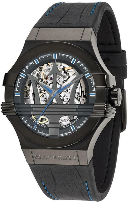 Buy Shop Maserati Potenza Automatic Black Dial Black Leather Strap Watch For Men - R8821108009 USA Online