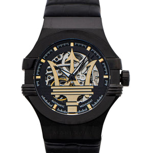 Buy Shop Maserati Potenza Automatic Black Dial Black Leather Strap Watch For Men - R8821108036 USA Online