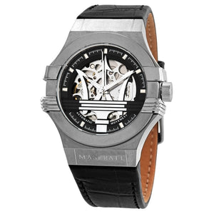 Buy Shop Maserati Potenza Automatic Black Dial Black Leather Strap Watch For Men - R8821108038 USA Online