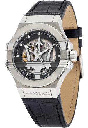 Buy Shop Maserati Potenza Automatic Black Dial Black Leather Strap Watch For Men - R8821108038 USA Online