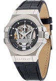 Buy Shop Maserati Potenza Automatic Black Dial Black Leather Strap Watch For Men - R8821108038 USA Online
