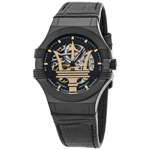 Buy Shop Maserati Potenza Skeleton Limited Edition Black Dial Black Leather Strap Watch For Men - R8821108027 USA Online