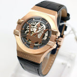 Buy Shop Maserati Potenza Automatic Rose Gold Dial Black Leather Strap Watch For Men - R8821108002 USA Online