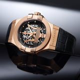 Buy Shop Maserati Potenza Automatic Rose Gold Dial Black Leather Strap Watch For Men - R8821108002 USA Online