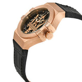 Buy Shop Maserati Potenza Automatic Rose Gold Dial Black Leather Strap Watch For Men - R8821108002 USA Online