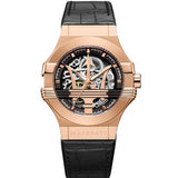 Buy Shop Maserati Potenza Automatic Rose Gold Dial Black Leather Strap Watch For Men - R8821108002 USA Online