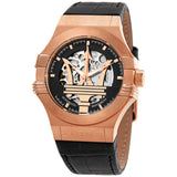 Buy Shop Maserati Potenza Automatic Skeleton Black Dial Black Leather Strap Watch For Men - R8821108039 USA Online