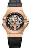 Buy Shop Maserati Potenza Automatic Skeleton Black Dial Black Leather Strap Watch For Men - R8821108039 USA Online