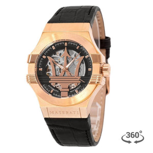 Buy Shop Maserati Potenza Automatic Skeleton Black Dial Black Leather Strap Watch For Men - R8821108039 USA Online
