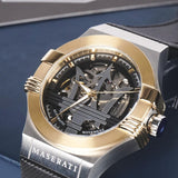Buy Shop Maserati Potenza Automatic Skeleton Dial Black Leather Strap Watch For Men - R8821108011 USA Online