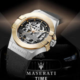 Buy Shop Maserati Potenza Automatic Skeleton Dial Black Leather Strap Watch For Men - R8821108011 USA Online