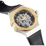 Buy Shop Maserati Potenza Automatic Skeleton Dial Black Leather Strap Watch For Men - R8821108011 USA Online