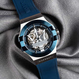 Buy Shop Maserati Potenza Automatic Skeleton Dial Blue Rubber Strap Watch For Men - R8821108035 USA Online