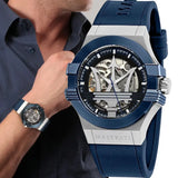 Buy Shop Maserati Potenza Automatic Skeleton Dial Blue Rubber Strap Watch For Men - R8821108035 USA Online