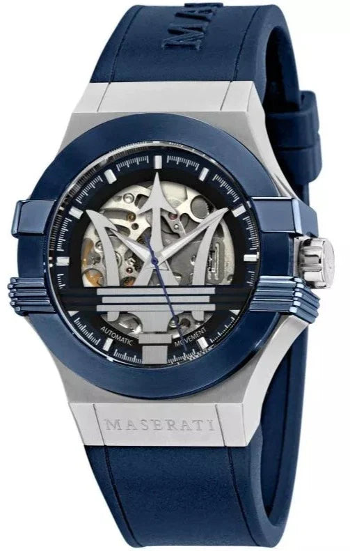 Buy Shop Maserati Potenza Automatic Skeleton Dial Blue Rubber Strap Watch For Men - R8821108035 USA Online
