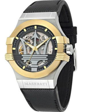 Buy Shop Maserati Potenza Automatic Skeleton Grey Dial Black Leather Strap Watch For Men - R8821108037 USA Online