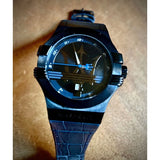 Buy Shop Maserati Potenza Black Dial 42mm Blue Leather Strap Watch For Men - R8851108007 USA Online