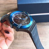 Buy Shop Maserati Potenza Black Dial 42mm Blue Leather Strap Watch For Men - R8851108007 USA Online