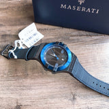 Buy Shop Maserati Potenza Black Dial 42mm Blue Leather Strap Watch For Men - R8851108007 USA Online