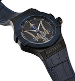 Buy Shop Maserati Potenza Black Dial 42mm Blue Leather Strap Watch For Men - R8851108007 USA Online