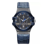 Buy Shop Maserati Potenza Black Dial 42mm Blue Leather Strap Watch For Men - R8851108007 USA Online