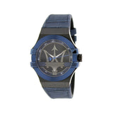 Buy Shop Maserati Potenza Black Dial 42mm Blue Leather Strap Watch For Men - R8851108007 USA Online