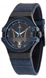 Buy Shop Maserati Potenza Black Dial 42mm Blue Leather Strap Watch For Men - R8851108007 USA Online