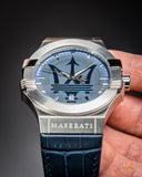 Buy Shop Maserati Potenza Blue Dial Blue Leather Strap Watch For Men - R8851108015 USA Online